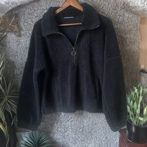 Abercrombie & Fitch Black Sherpa Quarter-Zip Pullover Jacket Women’s Size L